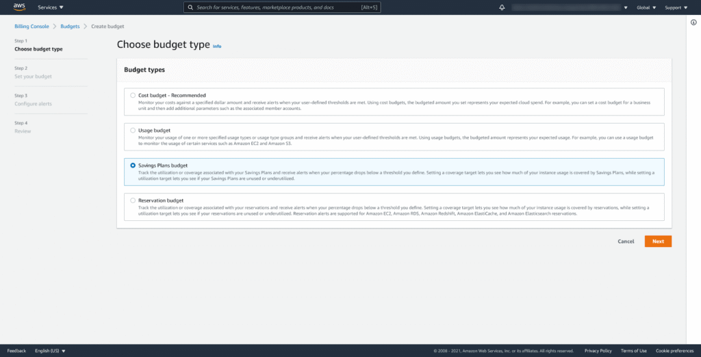 Creating AWS Budgets: Savings Plans and Cost Budget 3